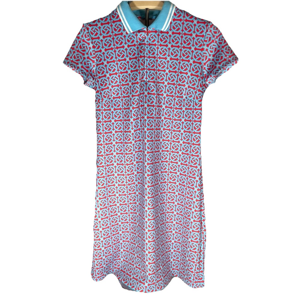 J. McLaughlin‎ Montclair Polo Dress XS Red & Blue Geometric Print Catalina Cloth